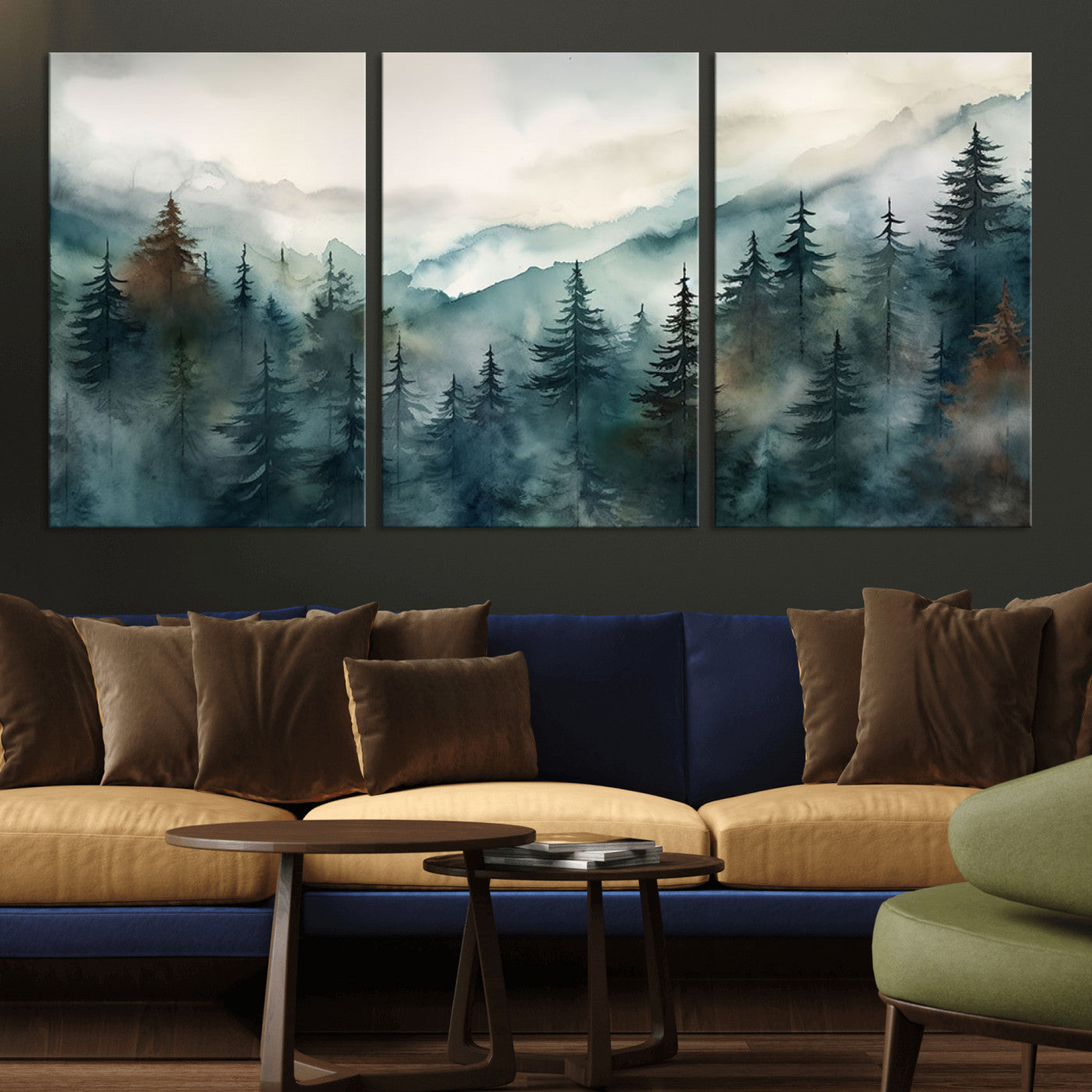 48468-MGV-CV-36X24-Serenity Forest Wall Art Canvas | Foggy Mountain Landscape Canvas Print for Living Room or Office | Nature-Inspired Woodland Decor