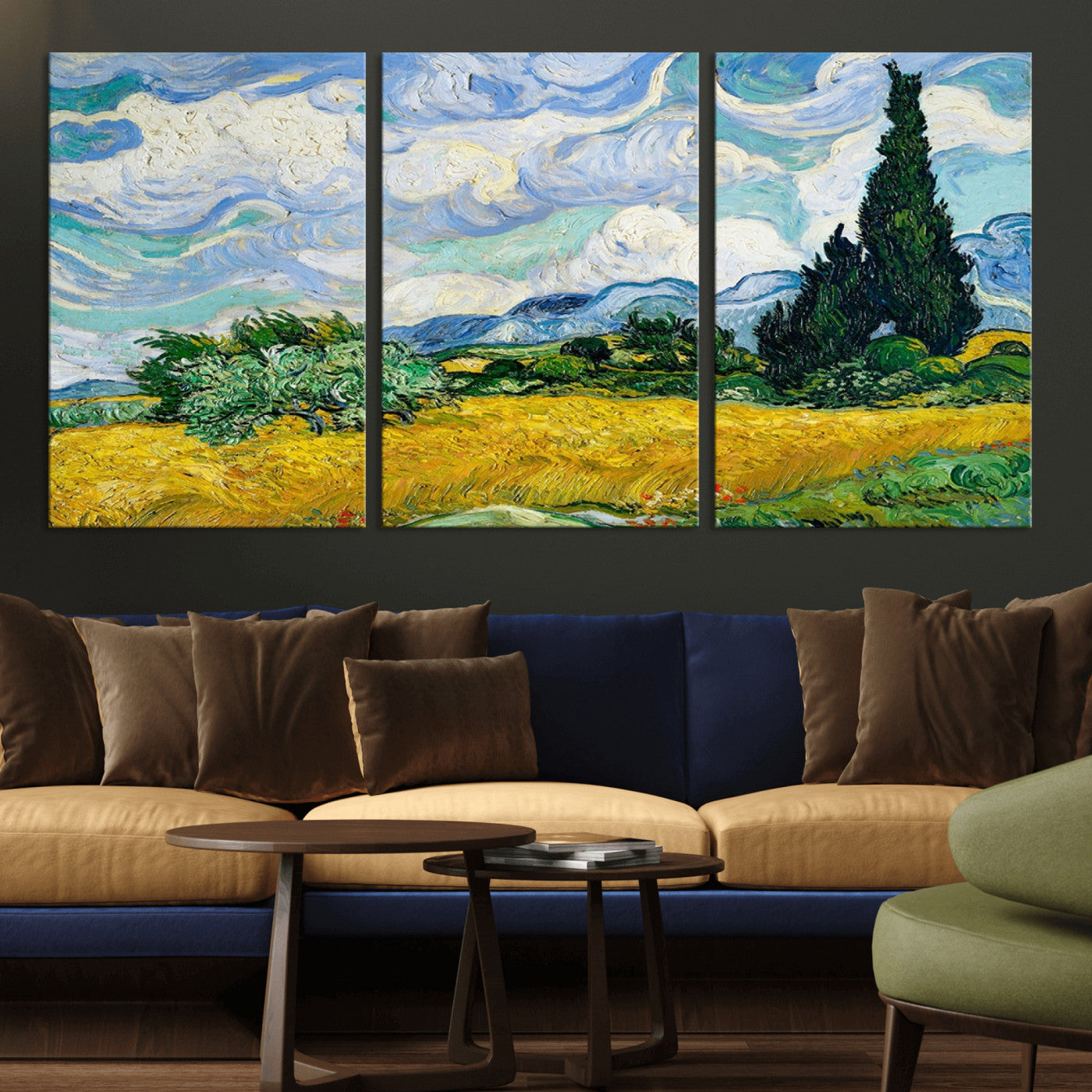 MGV-CV-60X30-3P - Wheatfield With Cypresses By Van Gogh Painting Wall Art Canvas Print