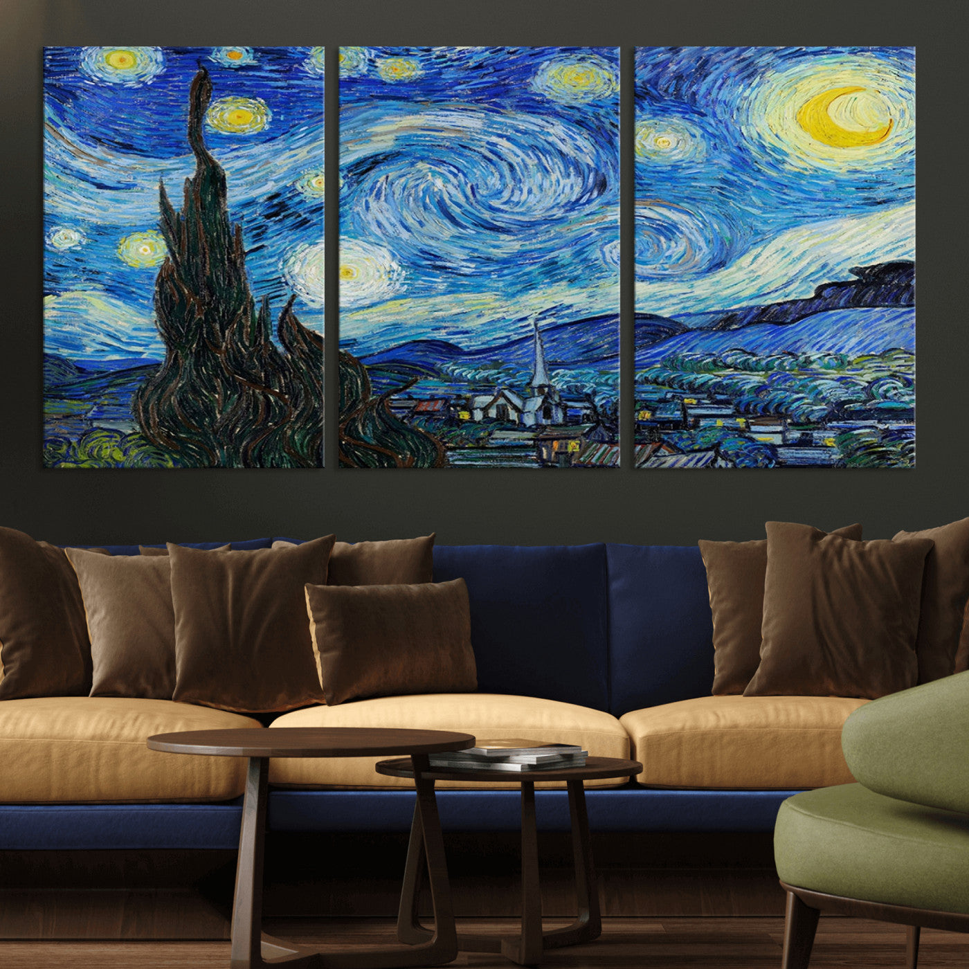 MGV-CV-60X30-3P - Vincent Van Gogh The Starry Night Abstract Wall Art Canvas Print