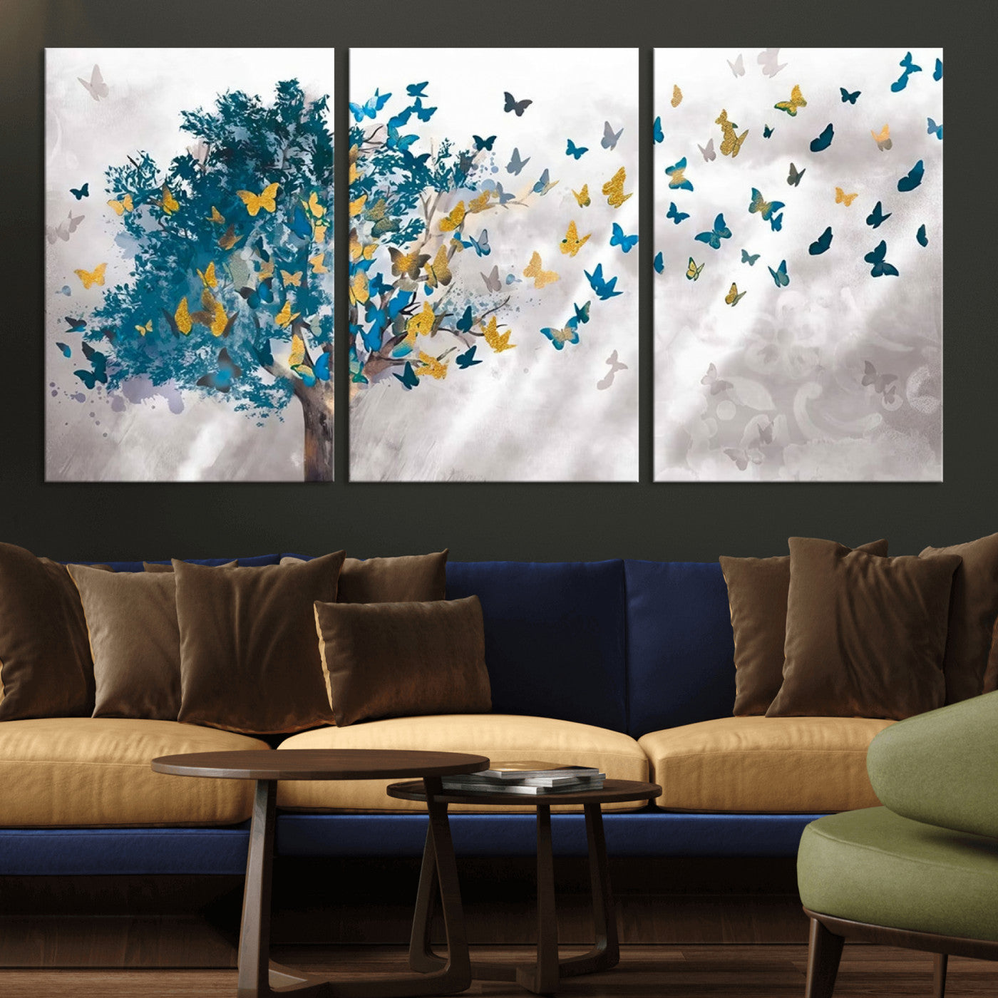 MGV-CV-60X30-3P - Tree Butterfly Abstract Tree and Butterfly Wall Art Canvas Print