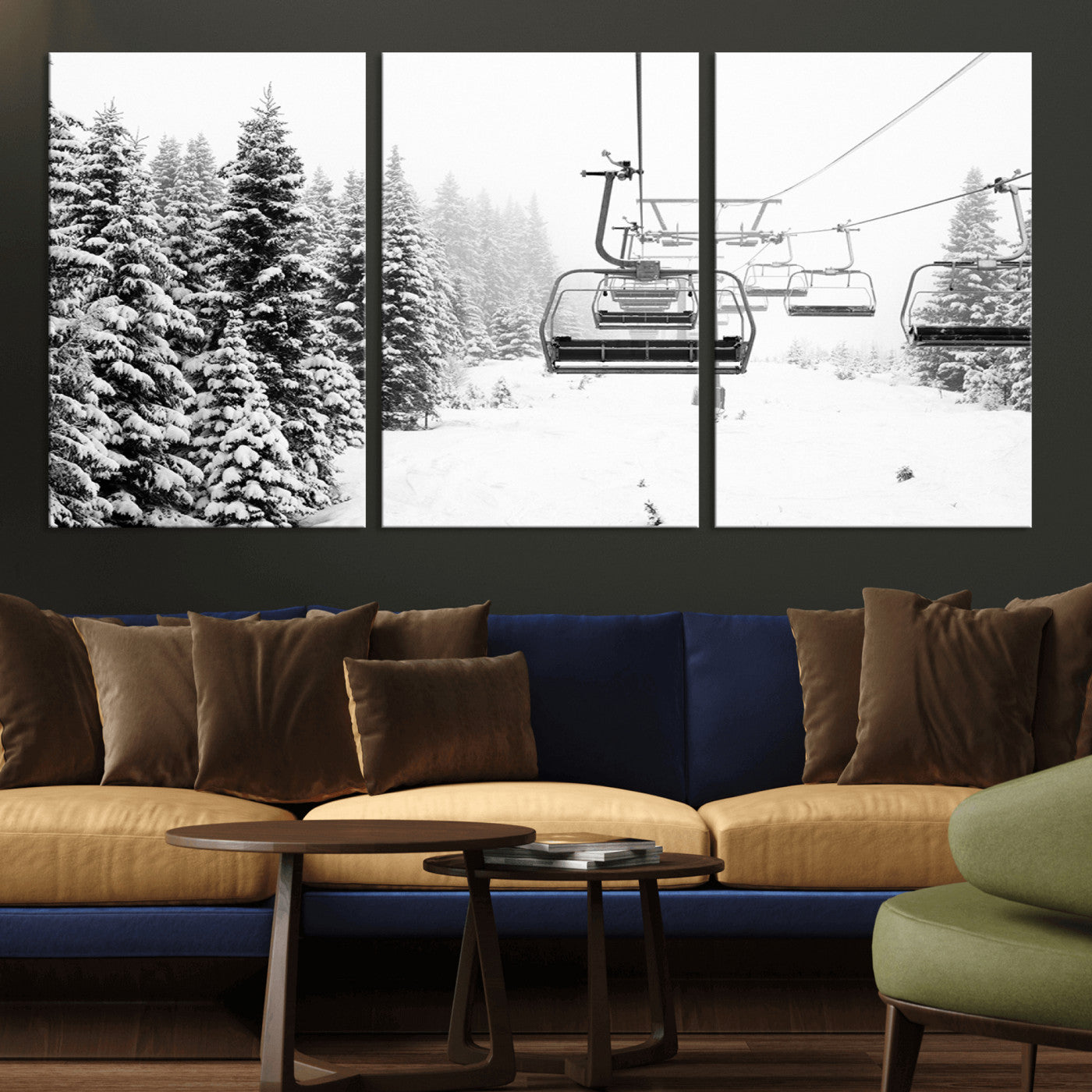 MGV-CV-60X30-3P - Ski Wall Art - Ski Lift Wall Art Canvas Print Snow Covered Spruce Trees Winter Wall Art Ski Skier Gift Ski Resort Canvas Wall Art