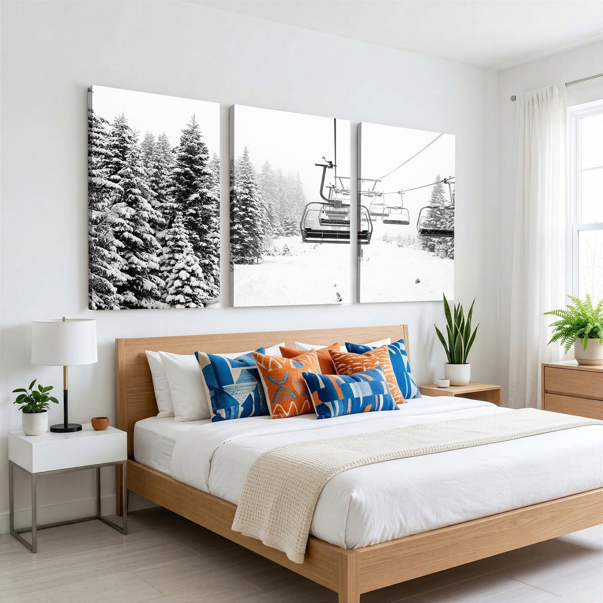 Ski Wall Art | Ski Lift Canvas Print with Snow Covered Spruce Trees, Winter Ski Resort Wall Art