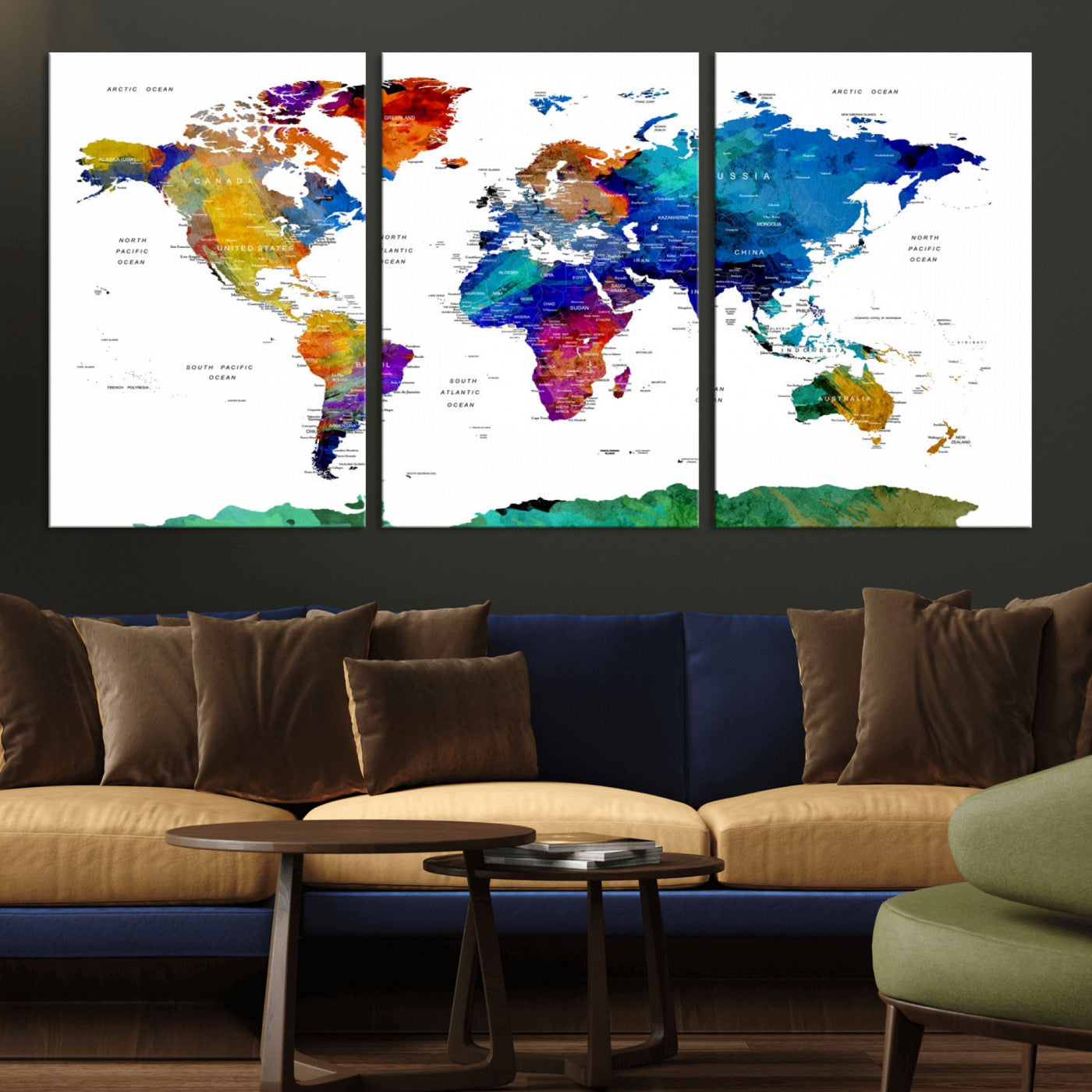 -Push Pin World Map Canvas Print – Framed Wall Art for Couples to Track Their Travels – Anniversary