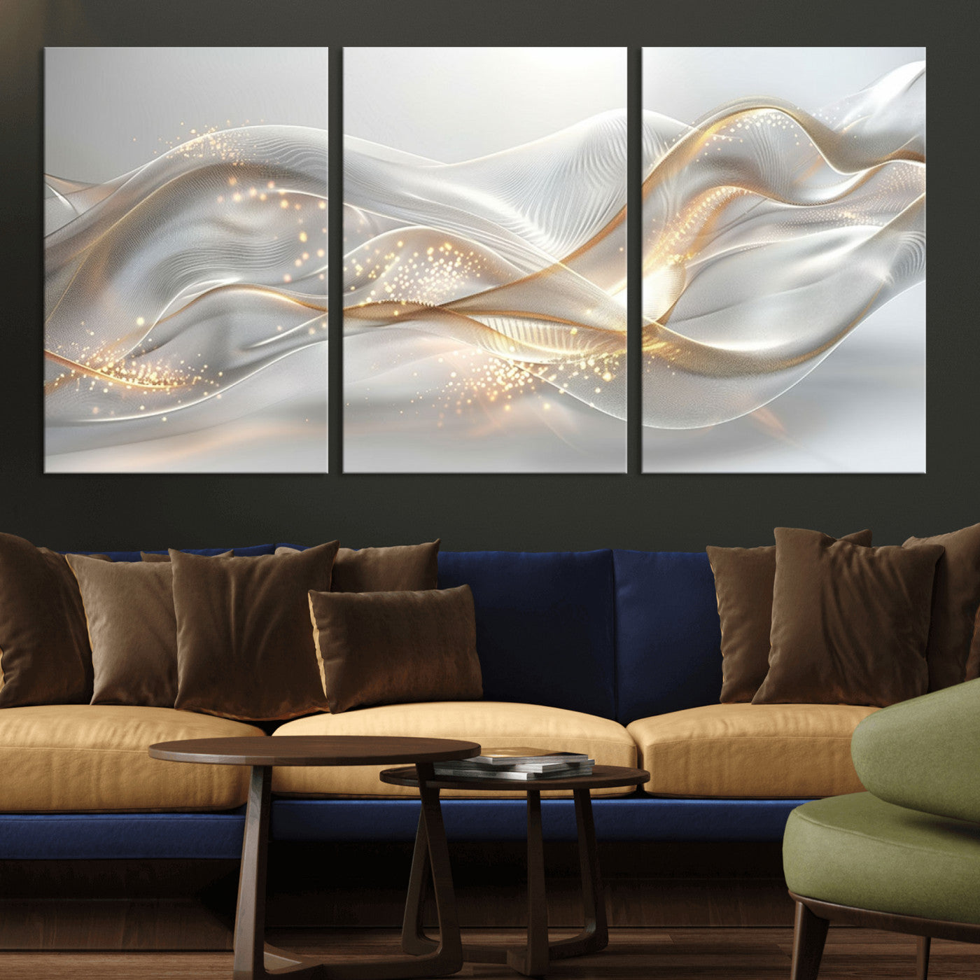-Abstract art Grey and Gold Lines Wall Art