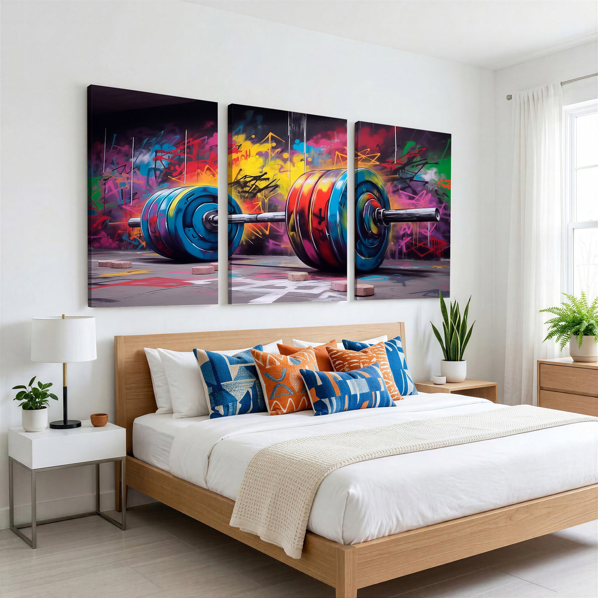 13549-MGV-CV-36X24 - Abstract Graffiti Barbell Canvas Wall Art | Urban Fitness Meets Bold Street Art