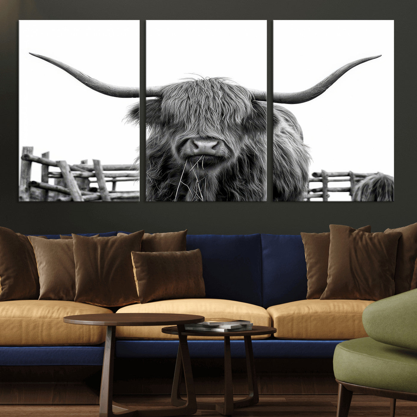 MGV-CV-60X30-3P - Longhorn Canvas Print, Bighorn Cow Wall Art Canvas Print