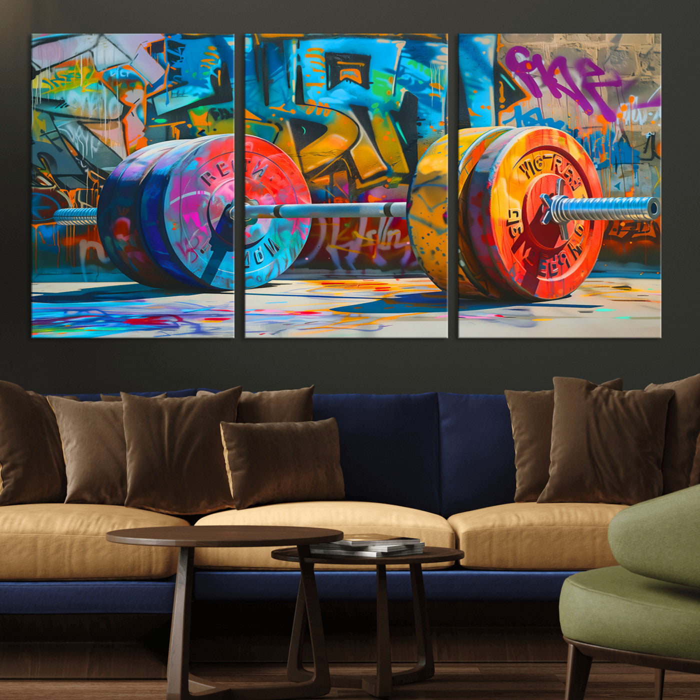 MGV-CV-60X30-3P - Fitness Gym Barbell Graffiti Wall Art Canvas Print