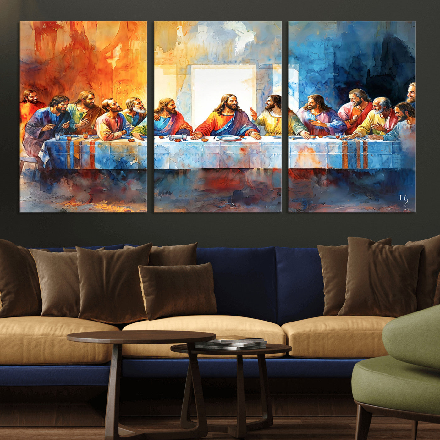 MGV-CV-60X30-3P - Abstract Waterolor The Last Supper Wall Art