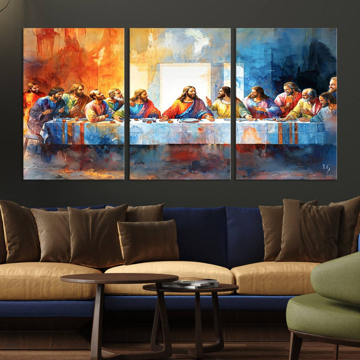 The Abstract Watercolor The Last Supper Wall Art with a gallery finish hangs prominently.