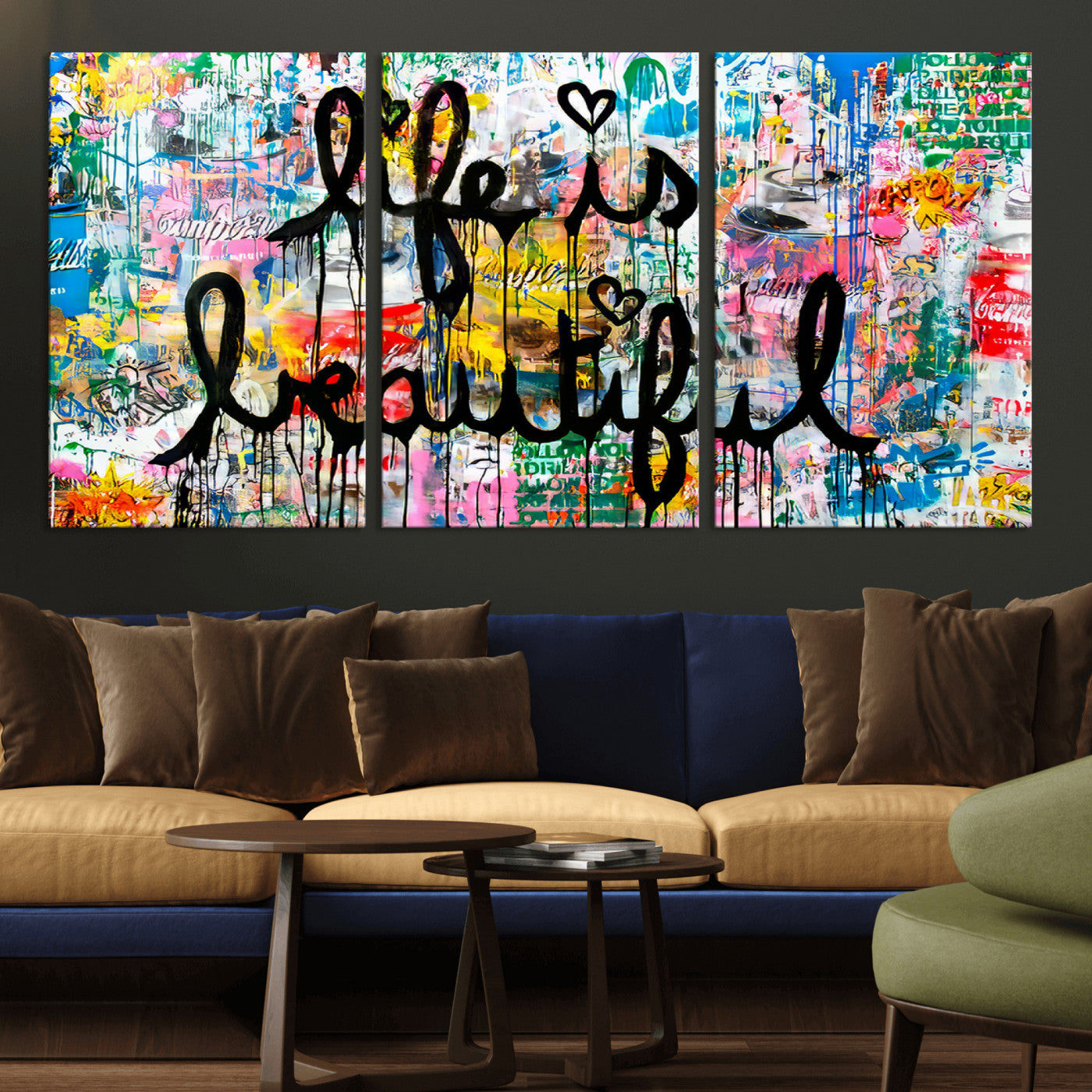 MGV-CV-60X30-3P - Life Beautiful Wall Art Canvas Print | Graffiti Wall Art Canvas Print
