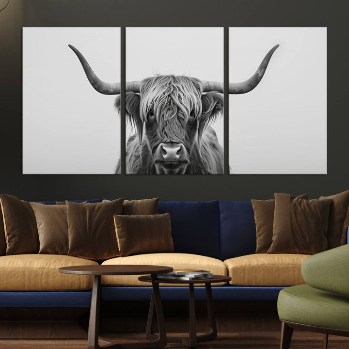 The Farmhouse Longhorn Wall Art Canvas Print adds rustic charm.