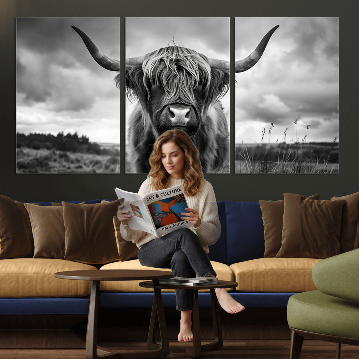17924-_Poster-30x20 - Scottish Cow Wall Art Canvas Print, Longhorn Wall Art