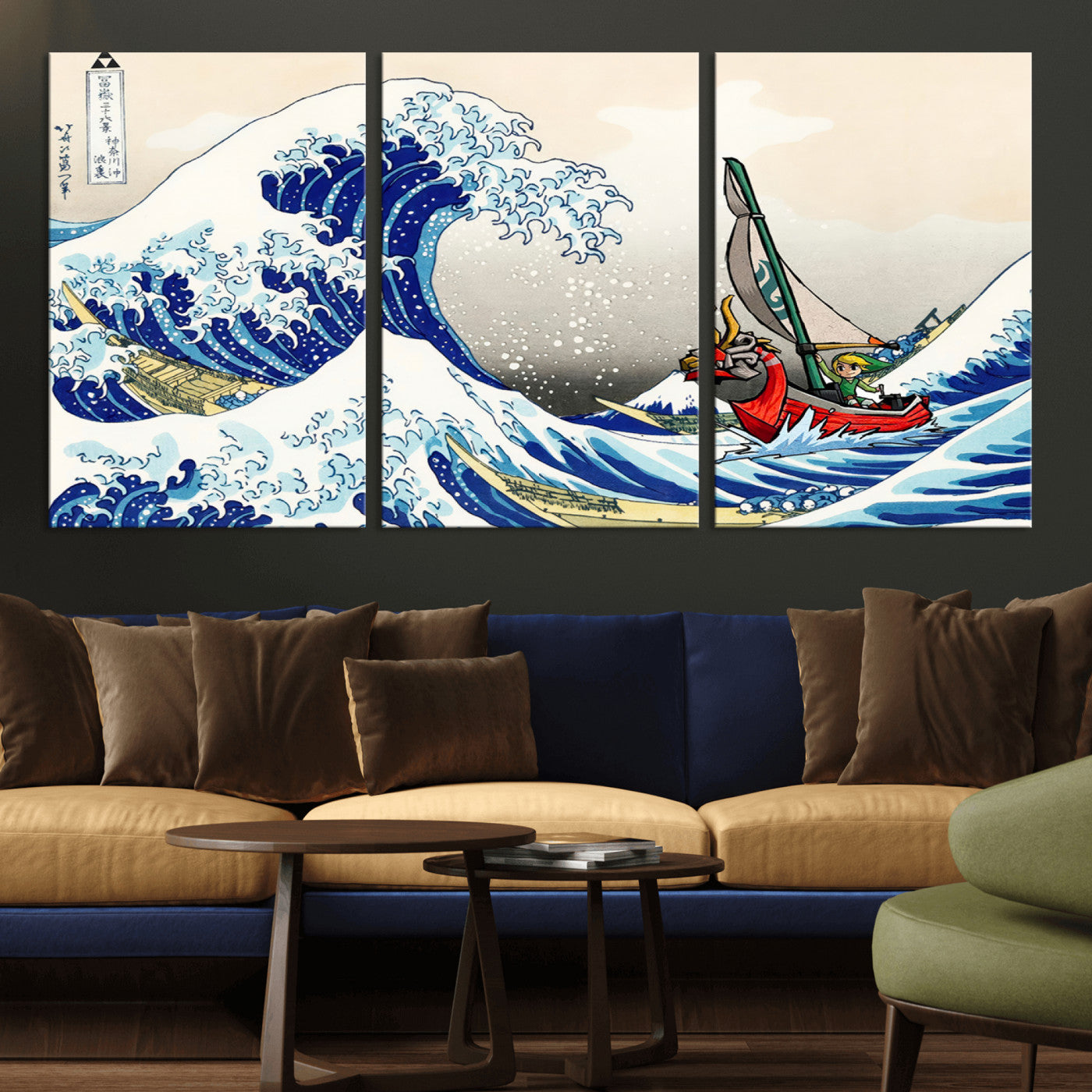 MGV-CV-60X30-3P - Katsushika Hokusai Kanagawa Giant Wave Wall Art Canvas Print | Iconic Japanese Art for Living Room