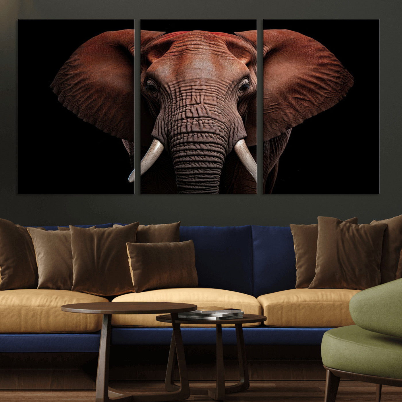 -Wild Elephant Wall Art Canvas Print, Africa Savannah Wild Animal Wall Decor Print