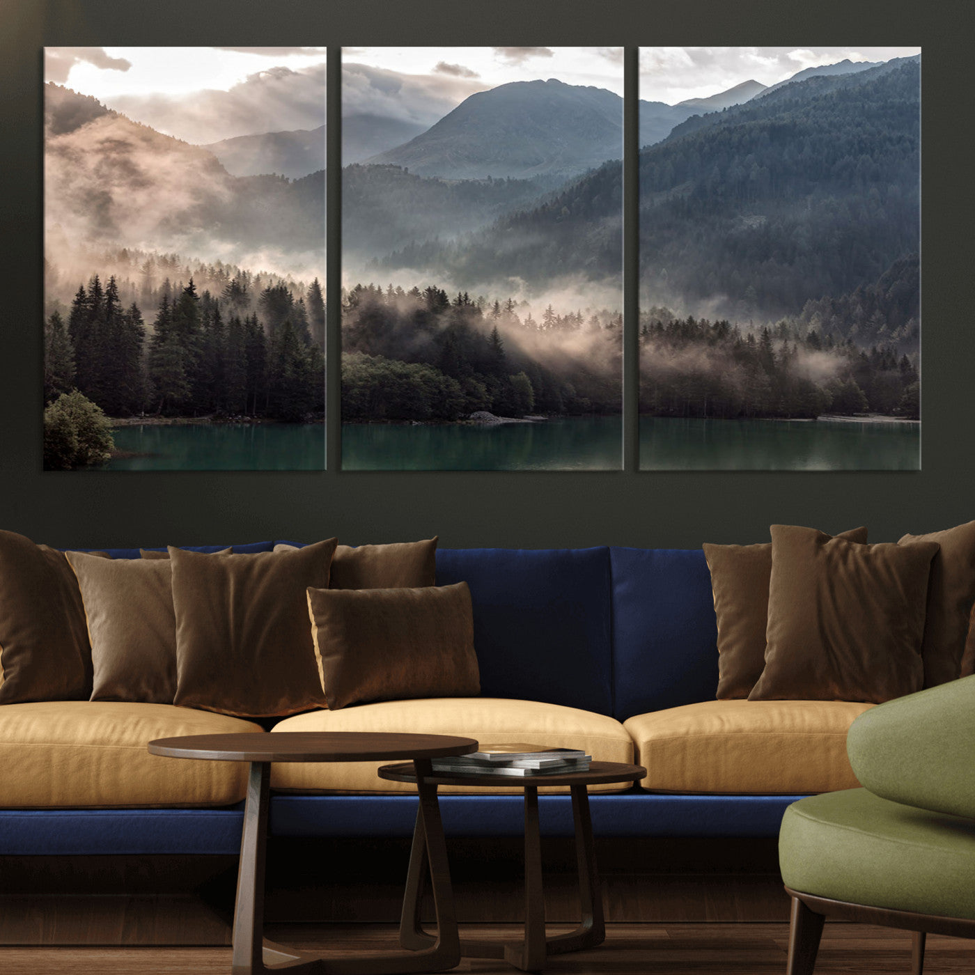 MGV-CV-60X30-3P - Foggy Mountain Canvas Print Forest Wall Art