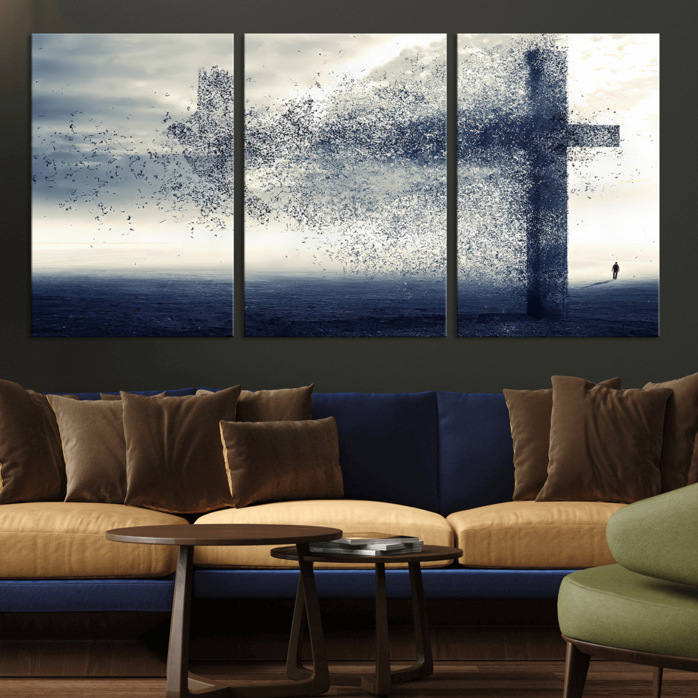 MGV-CV-60X30-3P - Jesus and the Fading Cross Wall Art Print – Symbol of Faith, Christian Wall Art Canvas Print, Framed and Ready to Hang