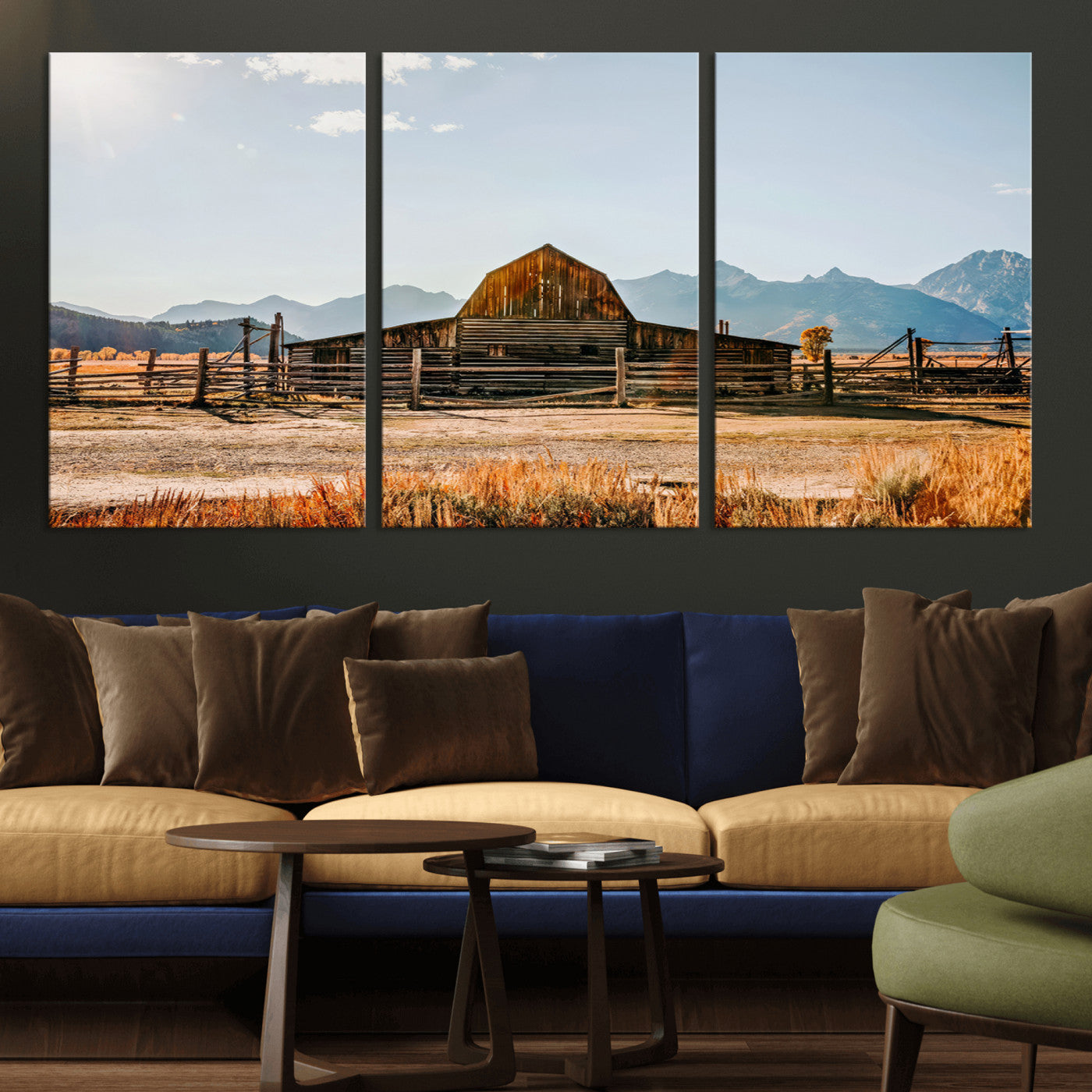 MGV-CV-60X30-3P - Vintage Old Barn Field Wall Art Canvas Print for Farmhouse Decor - Rustic Barn Wall Art Canvas Print