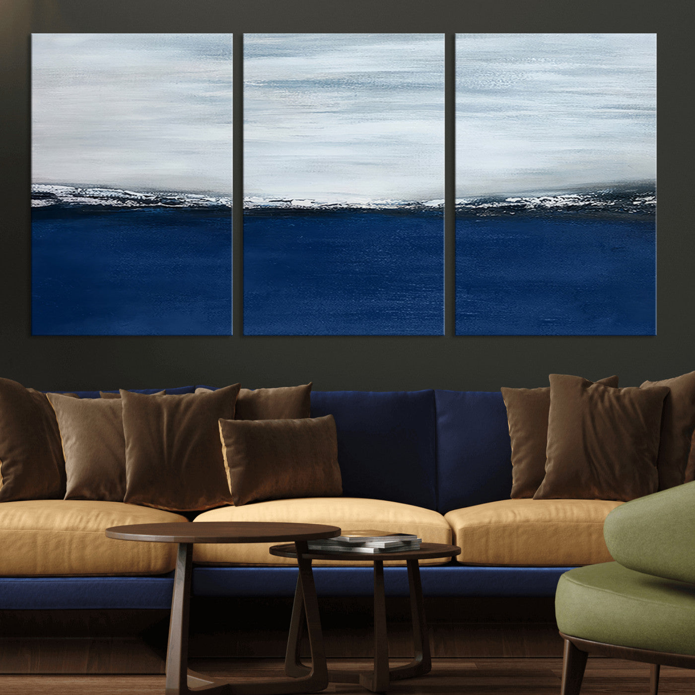 MGV-CV-60X30-3P - Navy Blue Abstract Wall Art Canvas Print