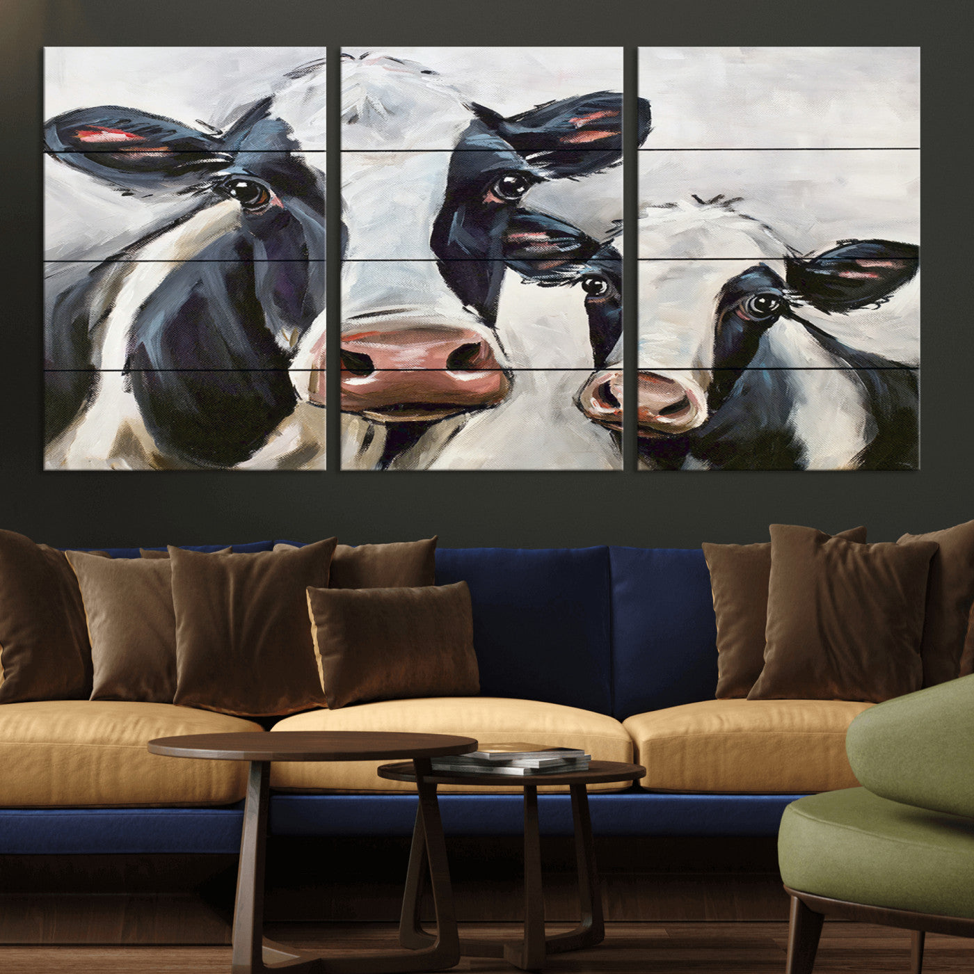 -Vintage Baby and Mom Cattle Wall Art Canvas Print