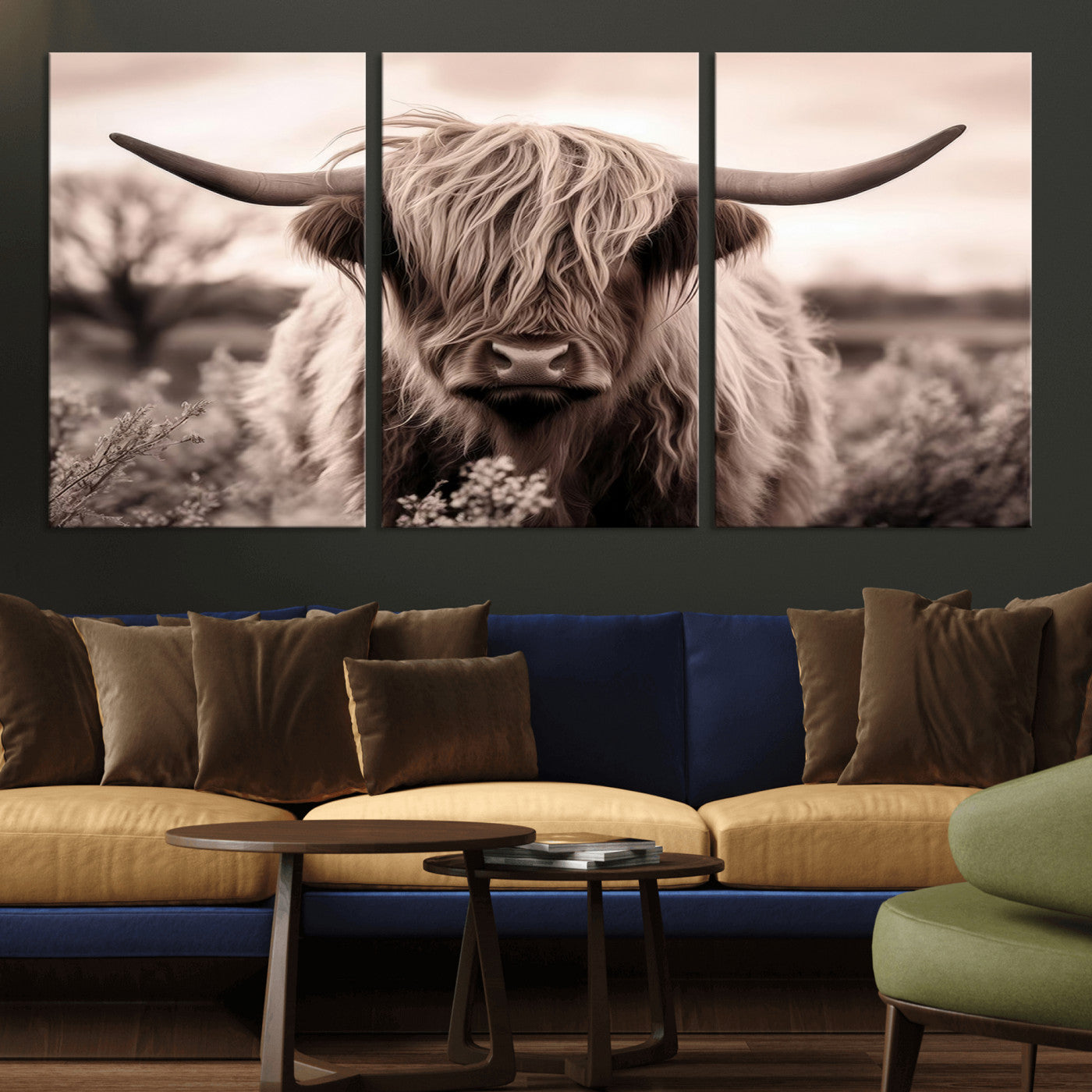 MGV-CV-60X30-3P - Scottish Cow Longhorn Wall Art Canvas Print