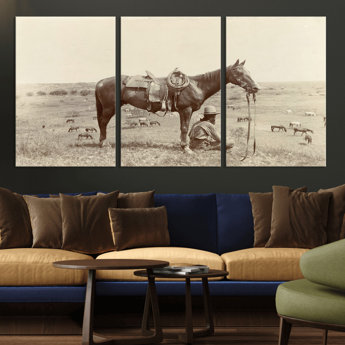 MGV-CV-60X30-3P - Cowboy Wall Art - Western Horse Canvas Print - Vintage Western Wall Art Canvas Print, Ready to Hang