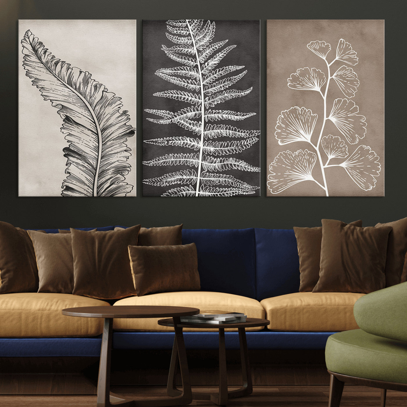 MGV-CV-60X30-3P - Minimalist Botanical Wall Art Canvas Print, Framed and Ready to Hang - Nature Art Print for Home