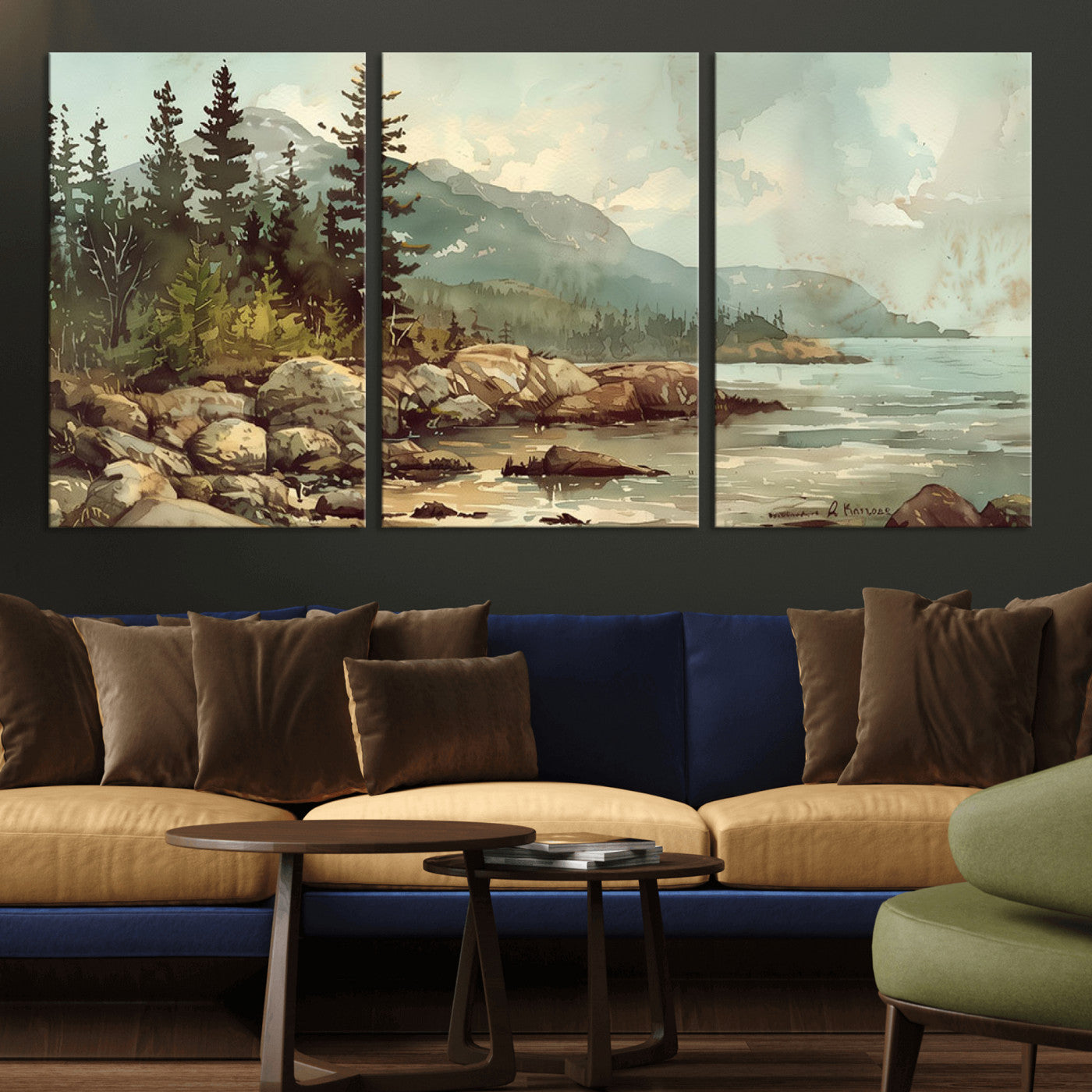 MGV-CV-60X30-3P - Abstract Acadia National Park Wall Art Canvas Print - Stunning 3-Panel Wall Art Canvas Print, Framed, Ready to Hang