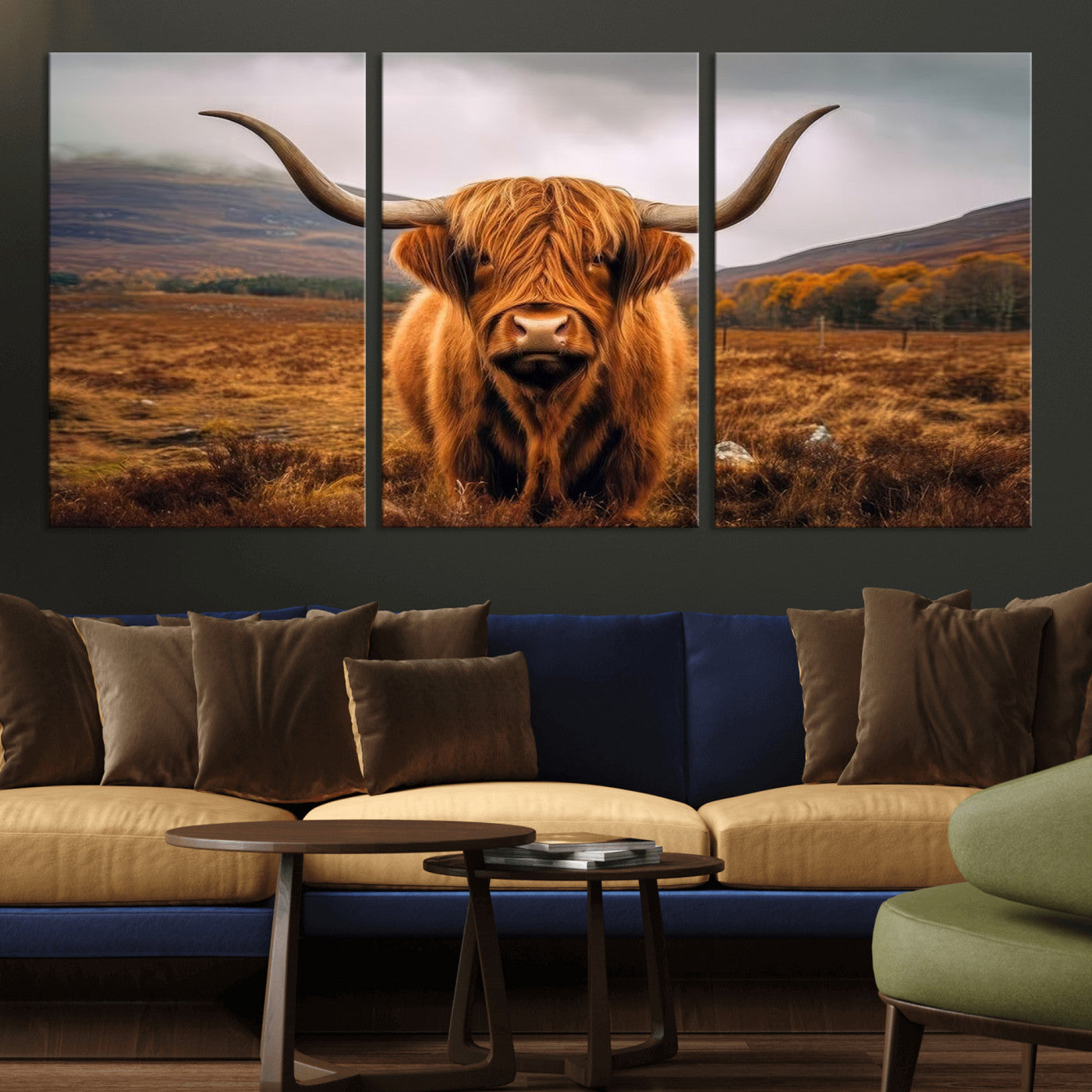 -Highland Cow Longhorn Wall Art – Rustic Canvas Print, Framed and Ready to Hang for Farmhouse Décor