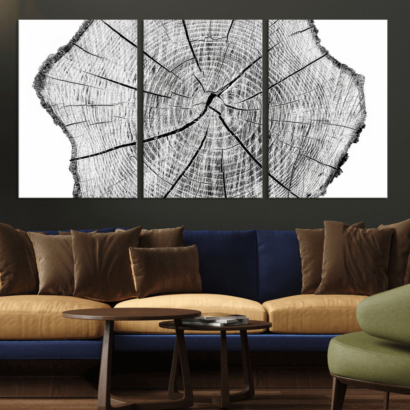 -Rustic Tree Ring Wall Art Canvas Print – Framed and Ready to Hang – Perfect for Nature-Inspired and