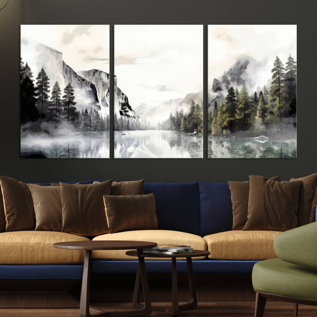 The Yosemite Valley Wall Art Canvas Print, a framed nature décor, is beautifully displayed.