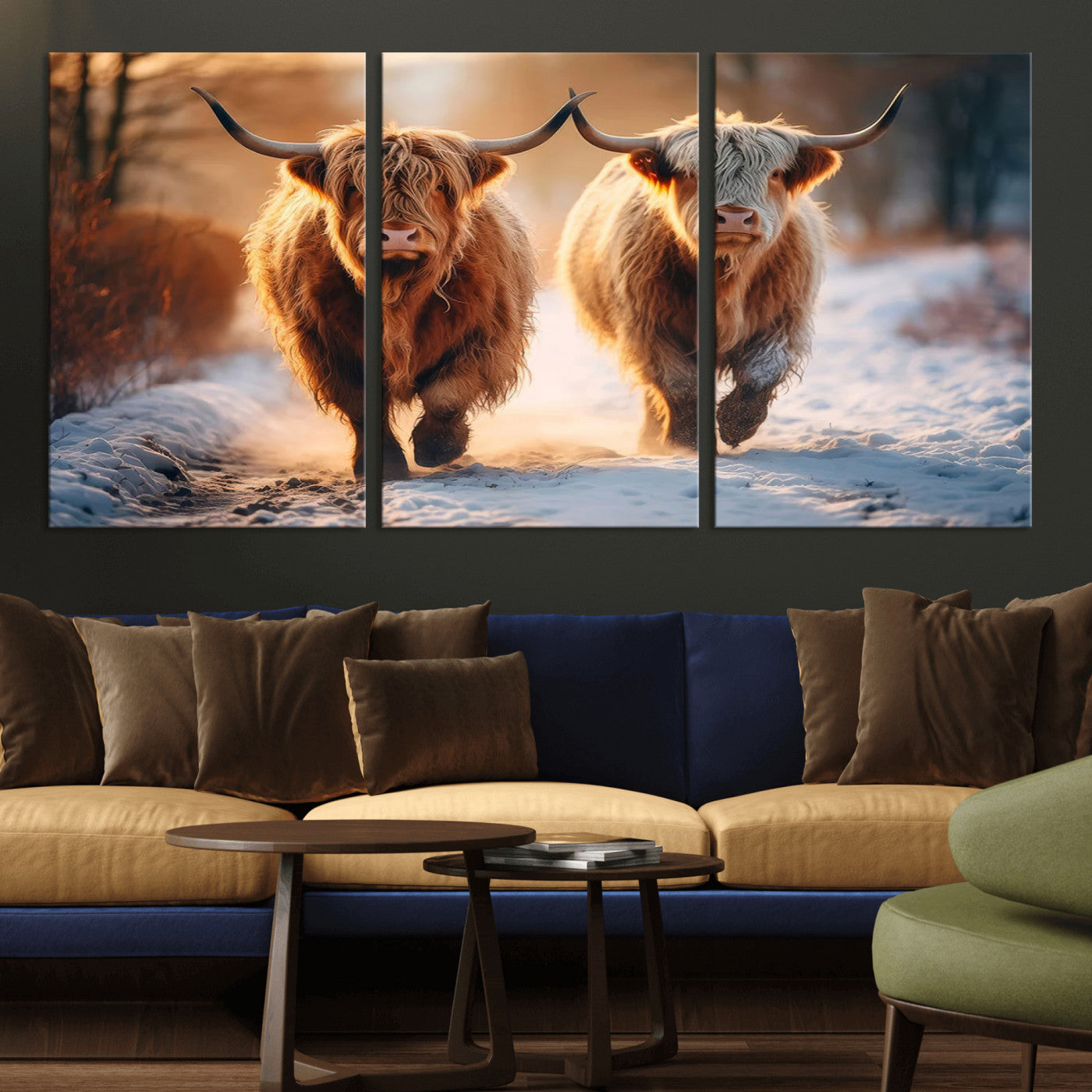 MGV-CV-60X30-3P - Scottish Highland Cow Horn Farm Wall Art Canvas Print