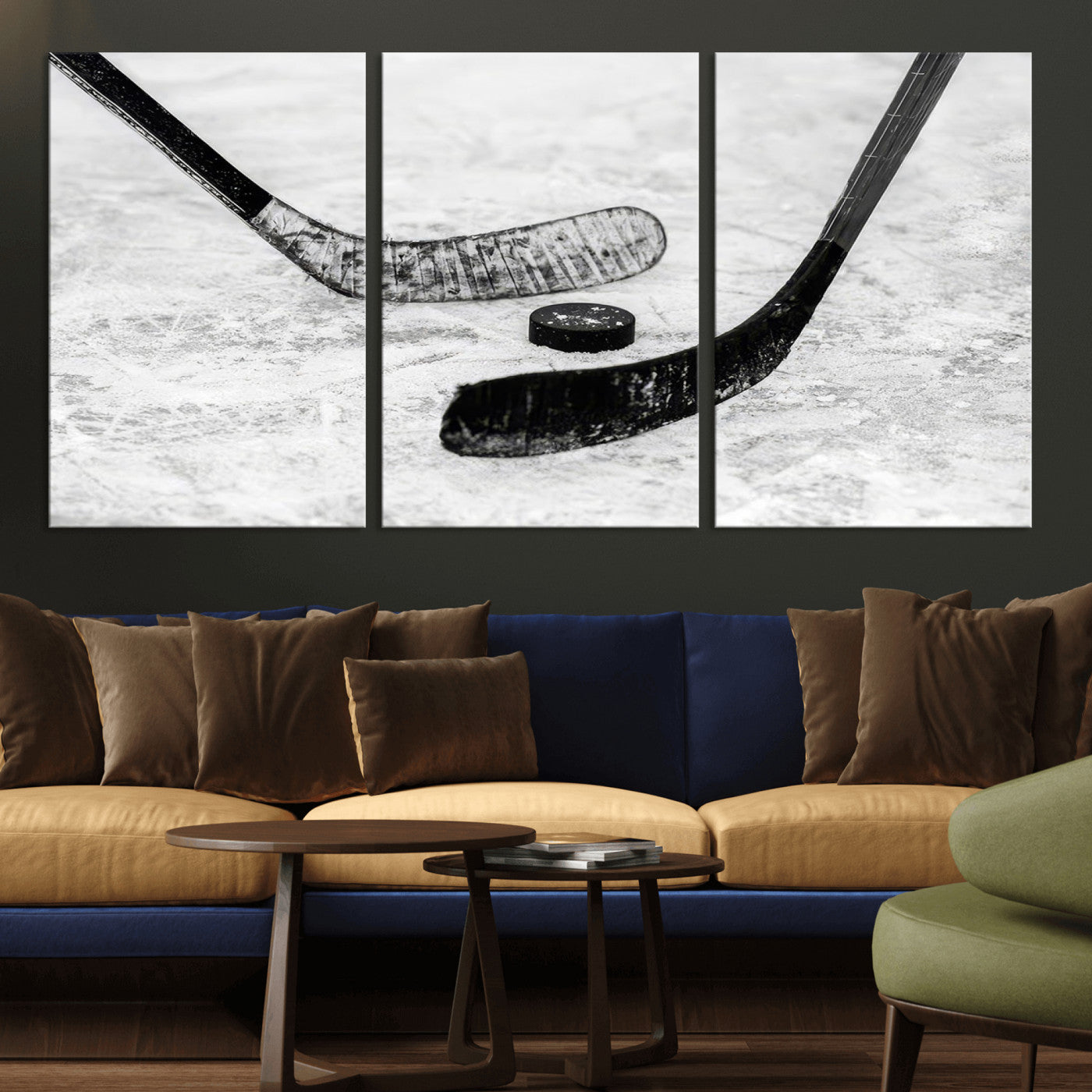 MGV-CV-60X30-3P - Winter Ice Hockey Sport Canvas Wall Art Print - Hockey Wall Art Print