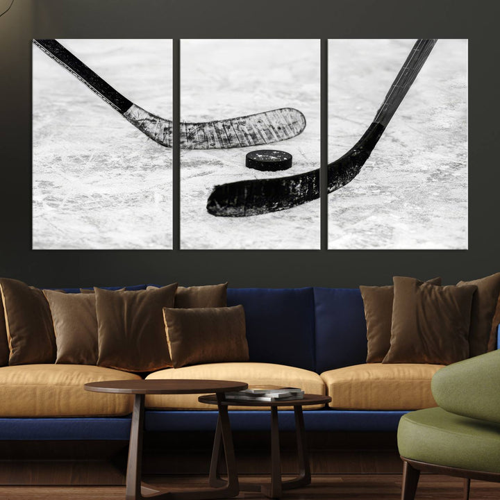 The dining room showcases Winter Ice Hockey Sport Canvas Art.