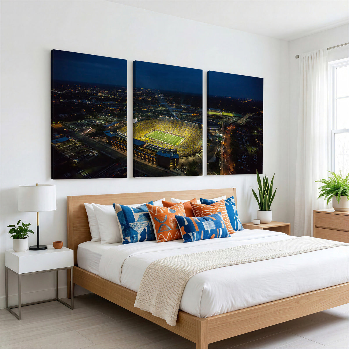 33588-MGV-CV-36X24 - Michigan Stadium Night Game Wall Art | Sports Arena Aerial View Canvas