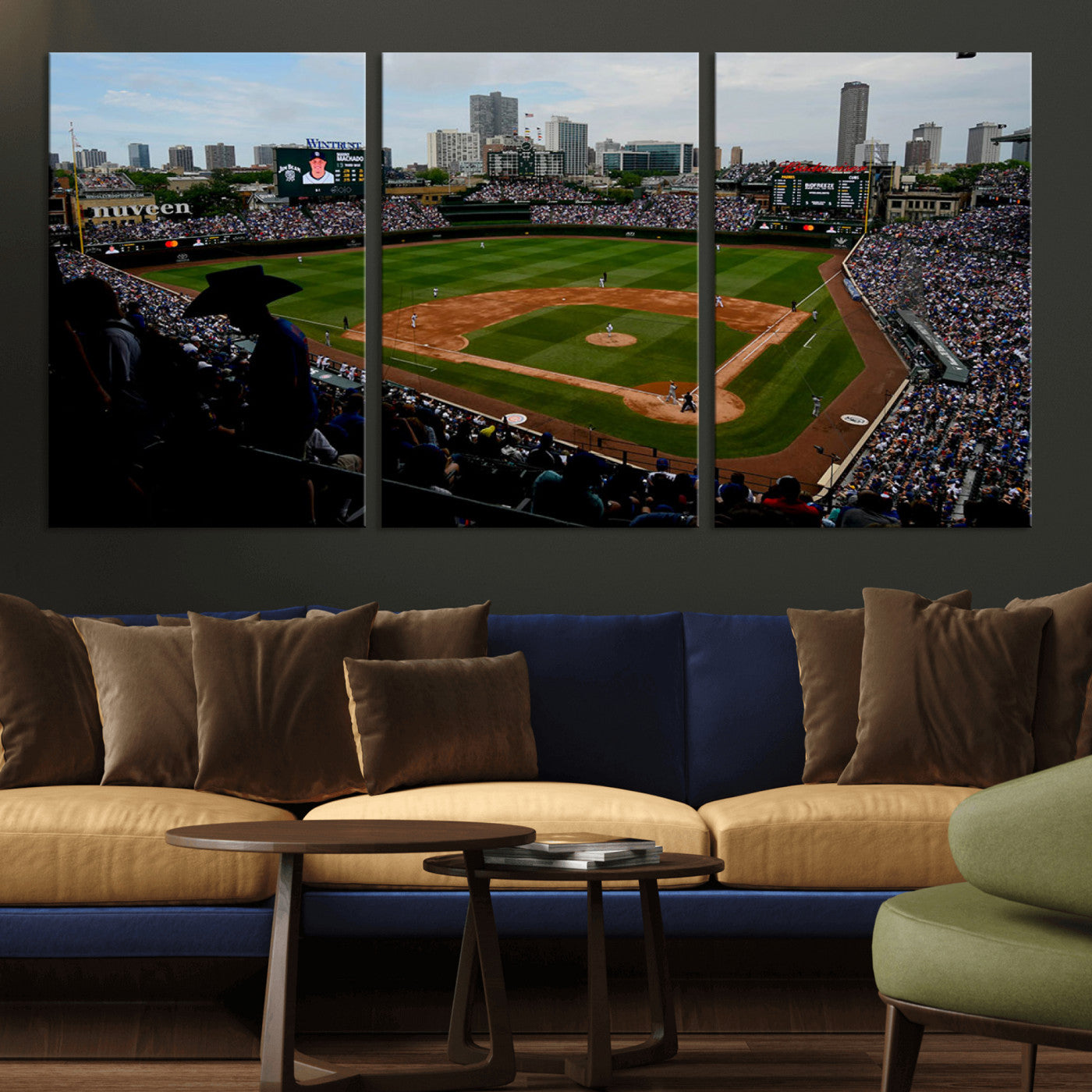 MGV-CV-60X30-3P - Chicago Cubs Baseball Team Print - Wrigley Field Stadium Wall Art Canvas Print