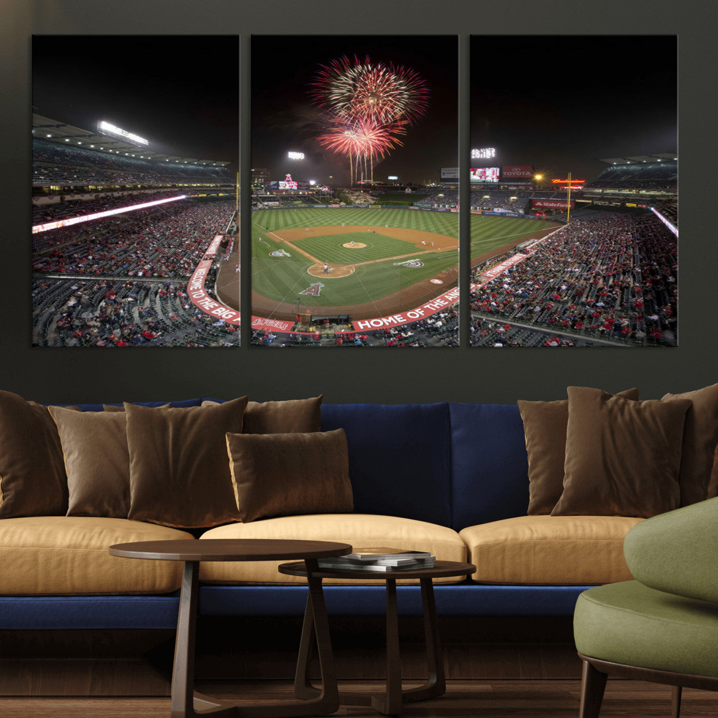 MGV-CV-60X30-3P - Fireworks at Angel Stadium – Los Angeles Angels Night Game Canvas Print, Framed, Ready to Hang