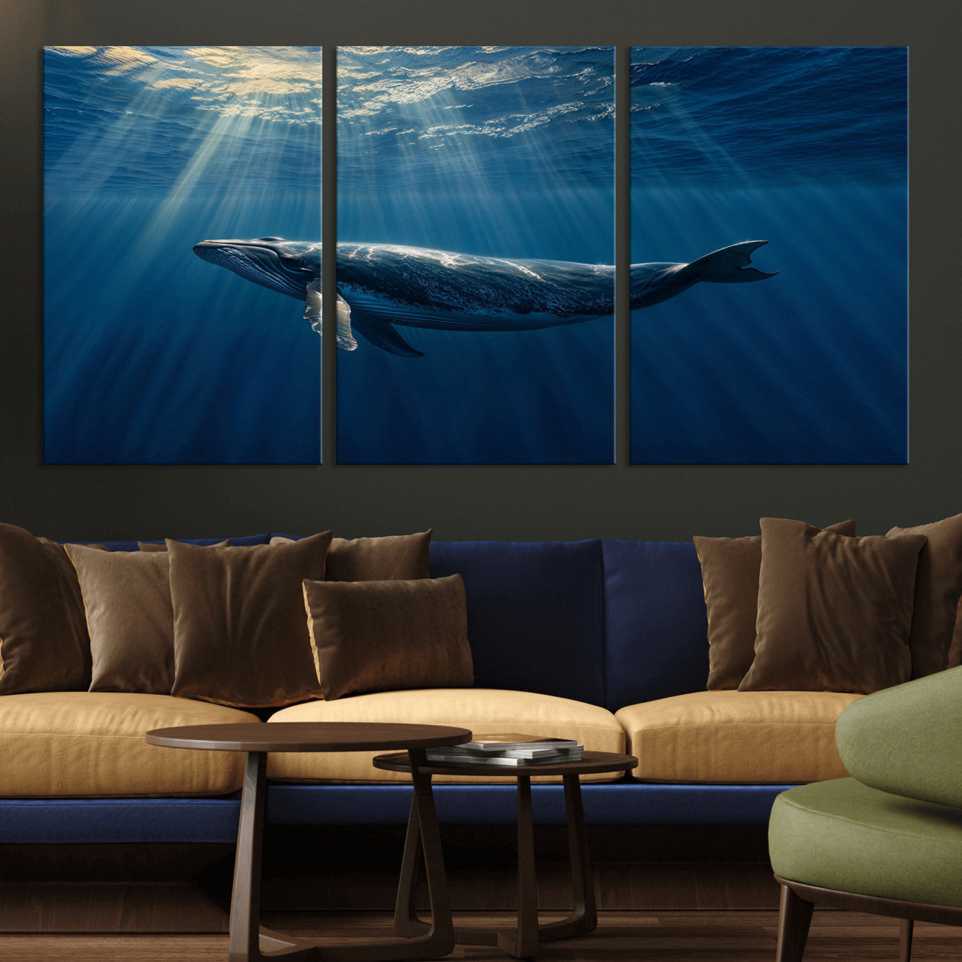 -Whale under Ocean Wall Art Canvas Print