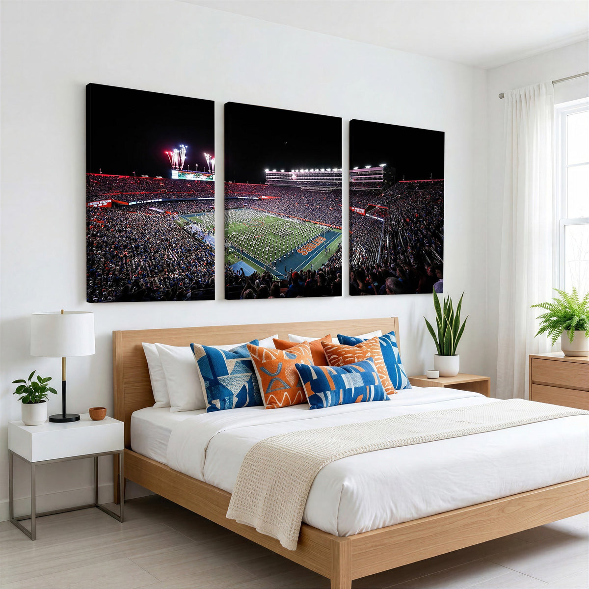 46899-MGV-CV-24X16 - Ben Hill Griffin Stadium Night Game Triple Canvas Wall Art, Florida Gators Football