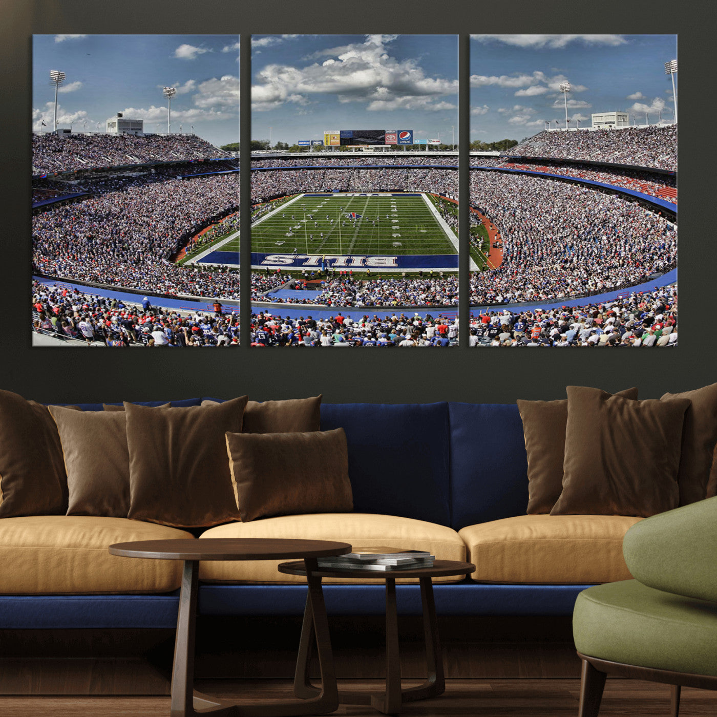 MGV-CV-60X30-3P - Buffalo Bills Highmark Stadium Wall Art Canvas Print - Bills Stadium Game Day Triple Canvas Wall Art - Buffalo Bills NFL Match