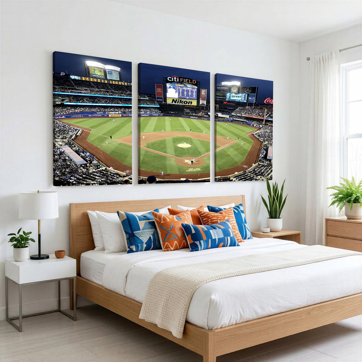 87666-MGV-CV-36X24 - Citi Field Wall Art Print | 3-Panel New York Mets Baseball Stadium Canvas Print | Framed Sports