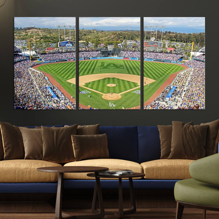 Aerial view of a sunny game day at Citi Field, captured in a 3-panel canvas print wall art.