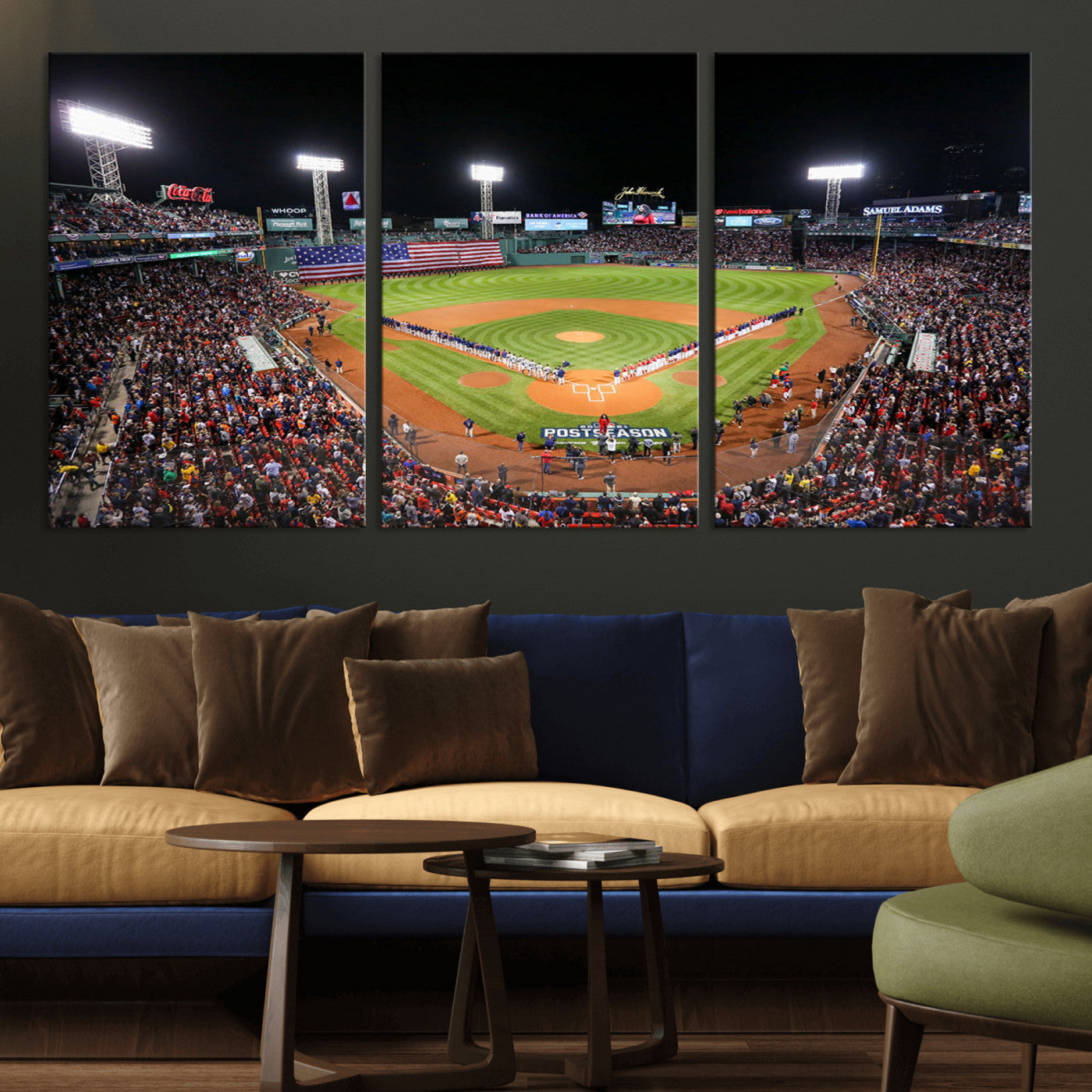 MGV-CV-60X30-3P - Fenway Park Wall Art Canvas Print | Large Baseball Stadium Canvas Print for Boston Red Sox Fans | Framed Ready-to-Hang Boston Sports Decor Artwork