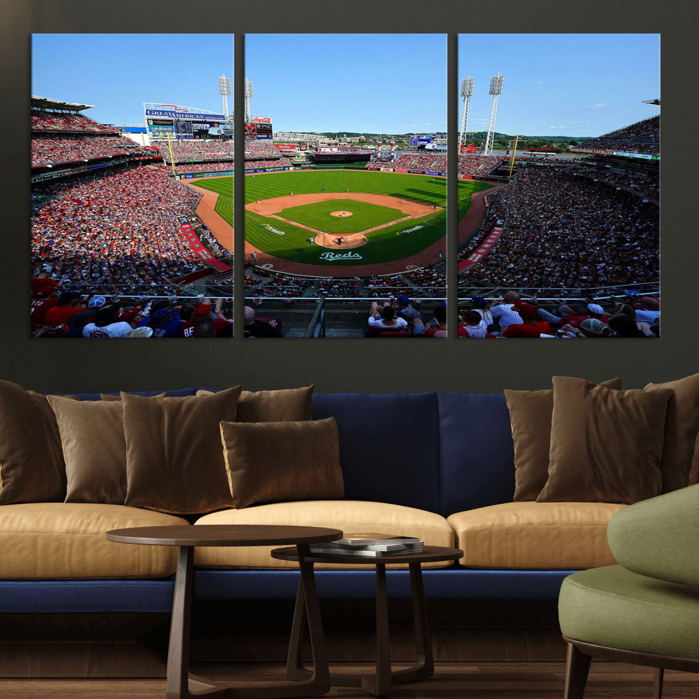 MGV-CV-60X30-3P - Cincinnati Reds Baseball Team Print - Great American Ball Park Stadium Wall Art Canvas Print