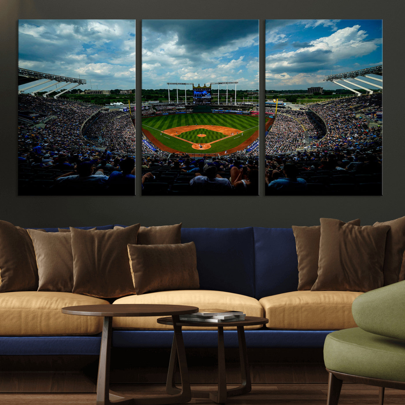 MGV-CV-60X30-3P - 3-Panel Kauffman Stadium Wall Art Print | Large Kansas City Royals Baseball Canvas Print for Sports