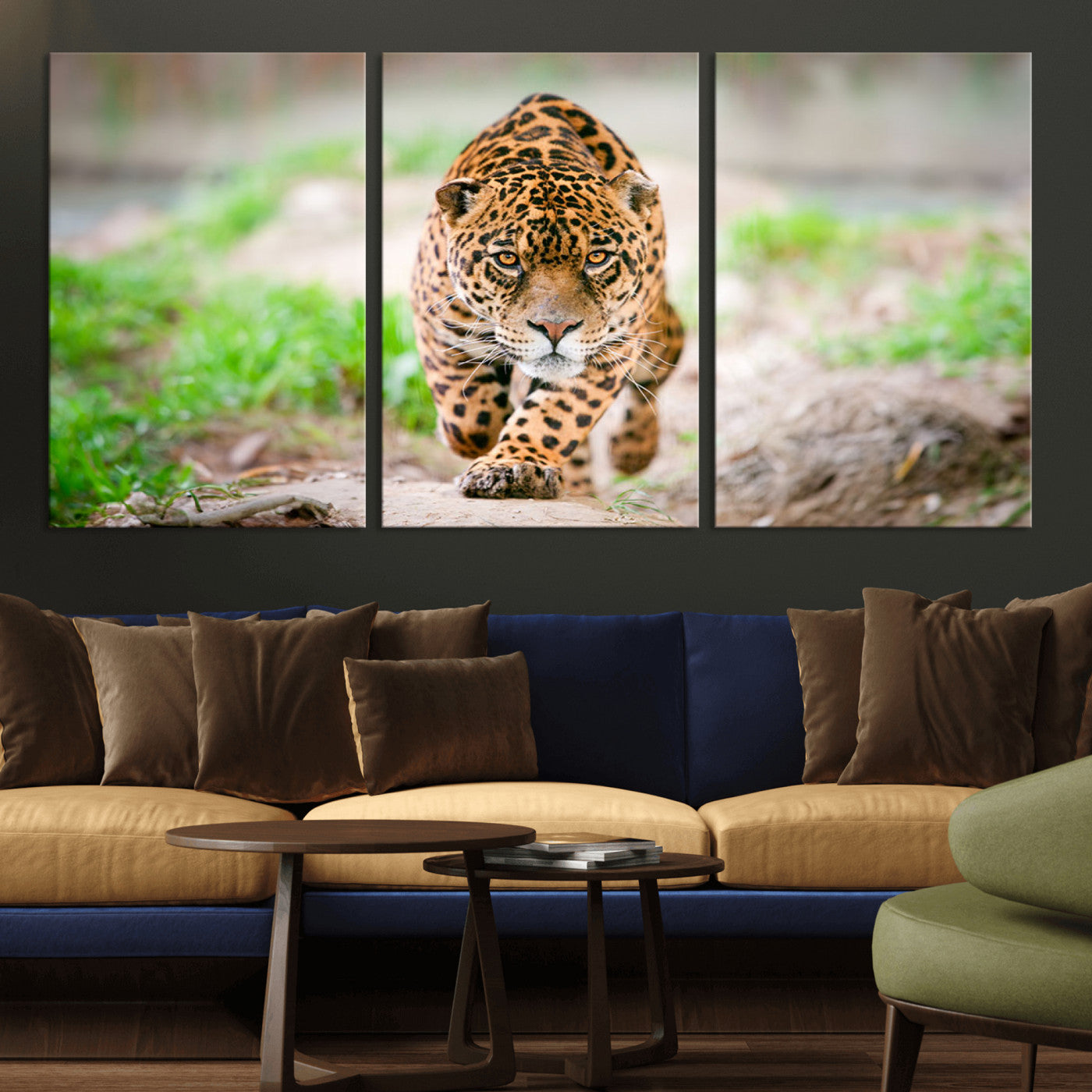 MGV-CV-60X30-3P - Leopard on the Prowl - Stunning Large Framed Canvas Wall Art for Living Room, Bedroom, or Office Décor, Vibrant Wildlife Print, Ready to Hang