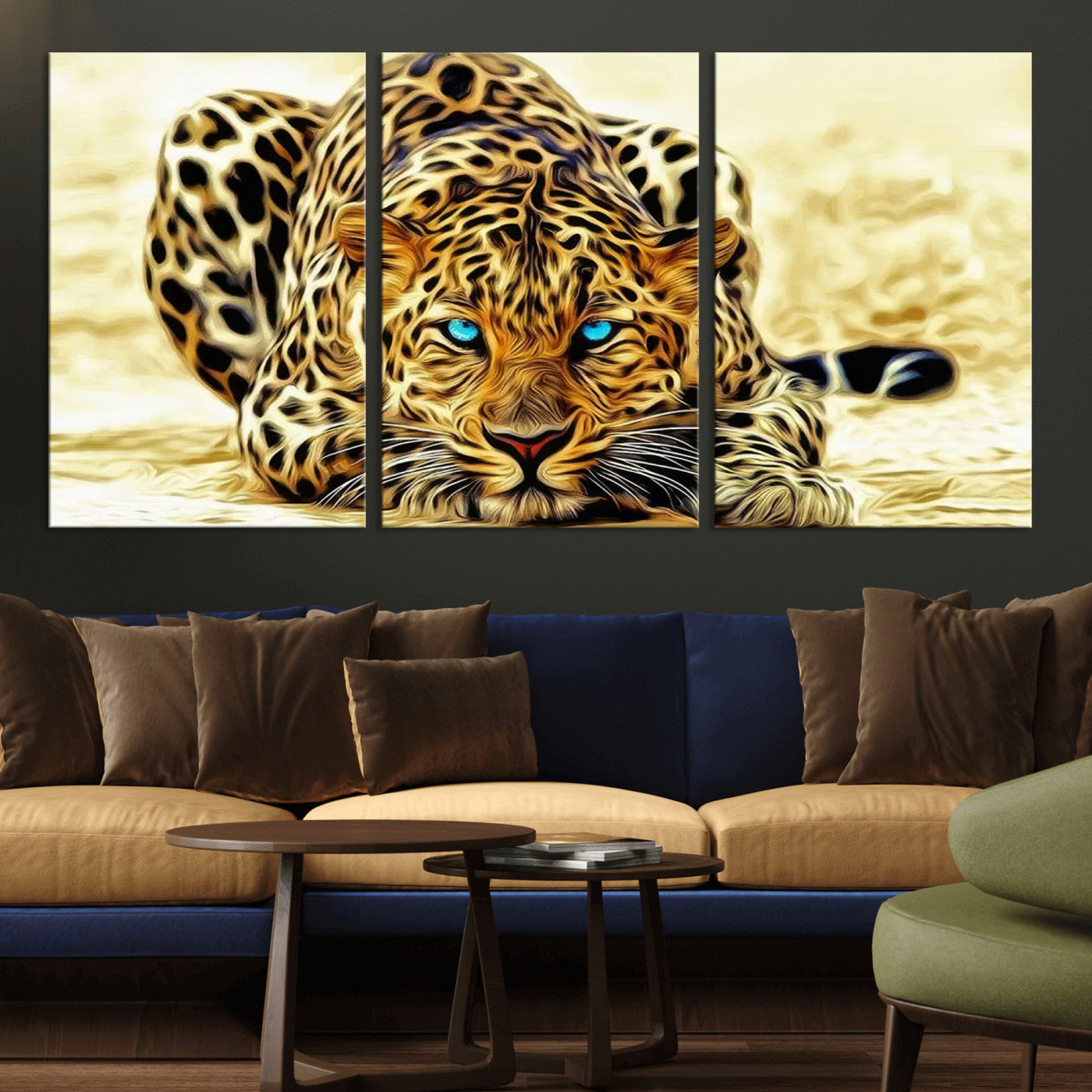 -Blue-Eyed Leopard Canvas Wall Art - Framed Animal Print Ready to Hang - Fierce and Bold Decor for