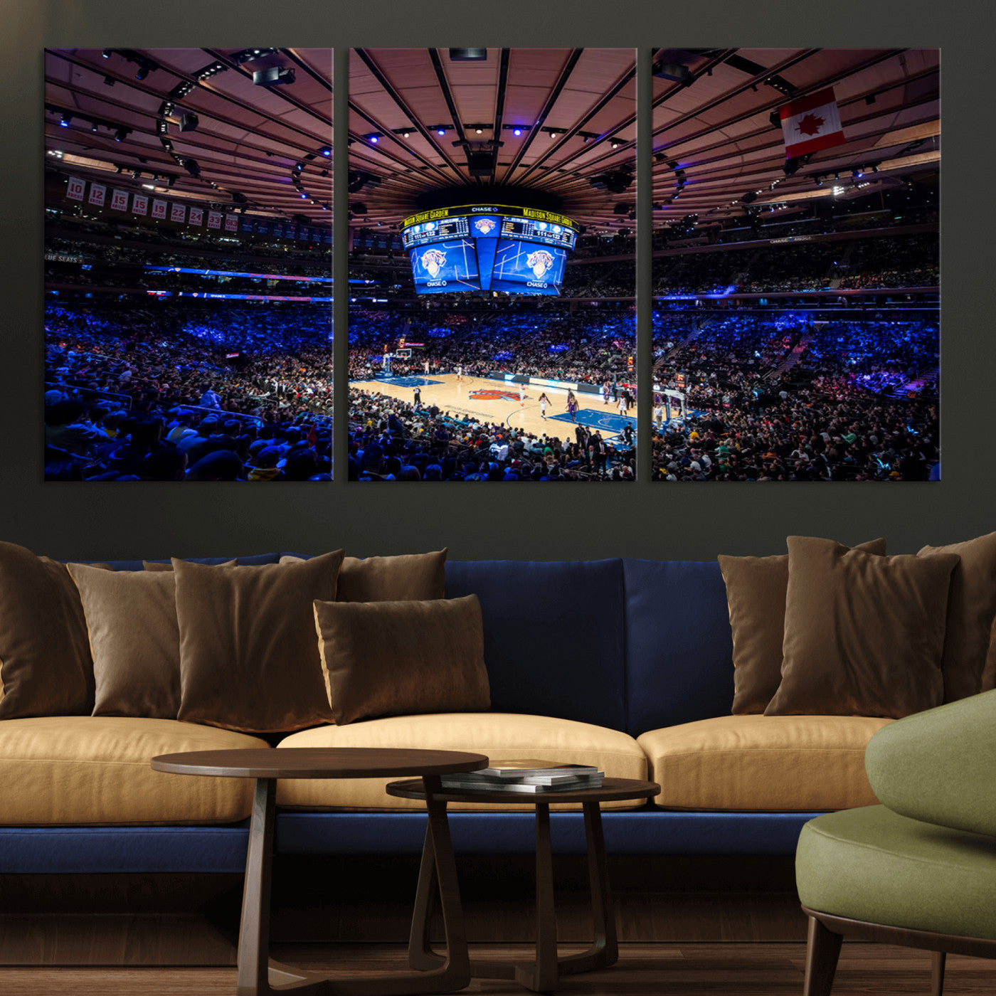 MGV-CV-60X30-3P - Madison Square Garden Basketball Arena Print - Madison Square Garden Basketball Game Triple Canvas Wall Art - NBA Match Atmosphere