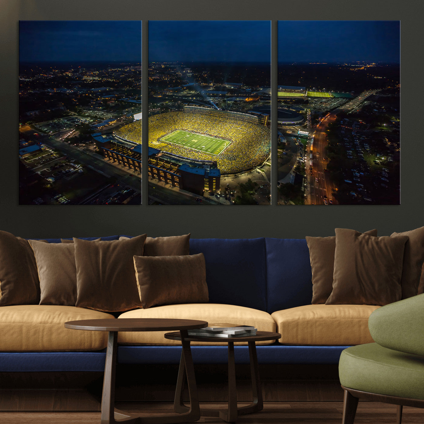 MGV-CV-60X30-3P - Michigan Wolverines Football Team Print - Michigan Stadium Wall Art Canvas Print