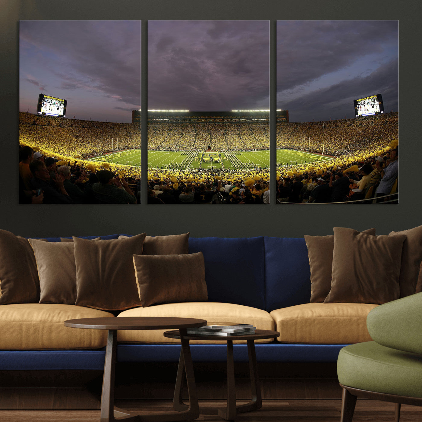 MGV-CV-60X30-3P - Michigan Wolverines Football Team Print - Michigan Stadium Wall Art Canvas Print