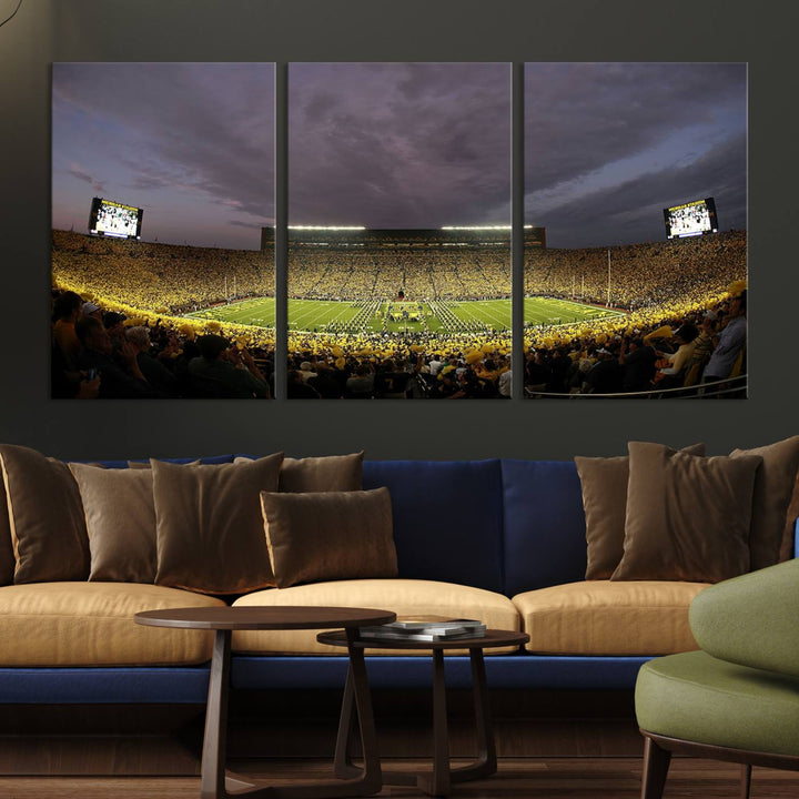 Michigan Stadium Wall Art Canvas Print of a night game by the Wolverines.